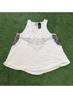 Harley Davidson Tank Top Bandana Panels Graphic Cream Womens M Grandma Style